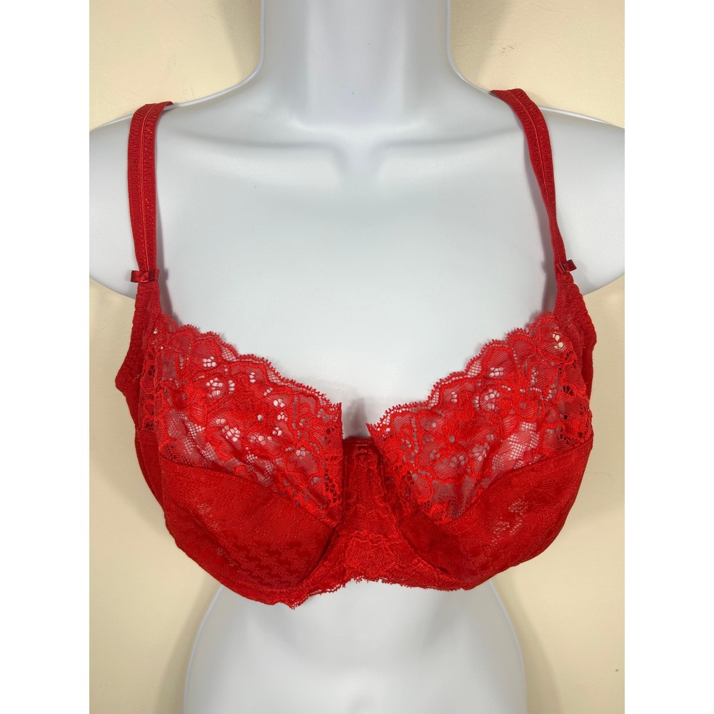 Panache Envy Bra Women 36F Poppy Red Lace Full Cup Underwire 7285 Balconette